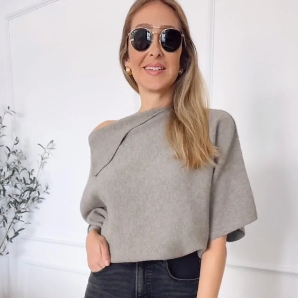 Zara LAPEL COLLAR KNIT JUMPER - Picture 3 of 5